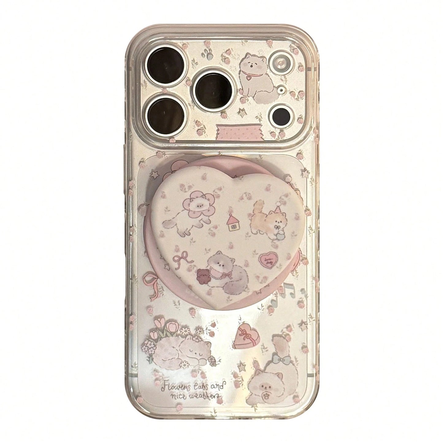 GUCADI Transparent Magnetic Pink Flower Garden + Pink Flower Garden Magnetic Cat Phone Case, Suitable For IPhone 17, 17 Pro Max, 16, 15, 13, 11. Cute, Girly, Creative, Geometric, Cartoon Style, Fresh