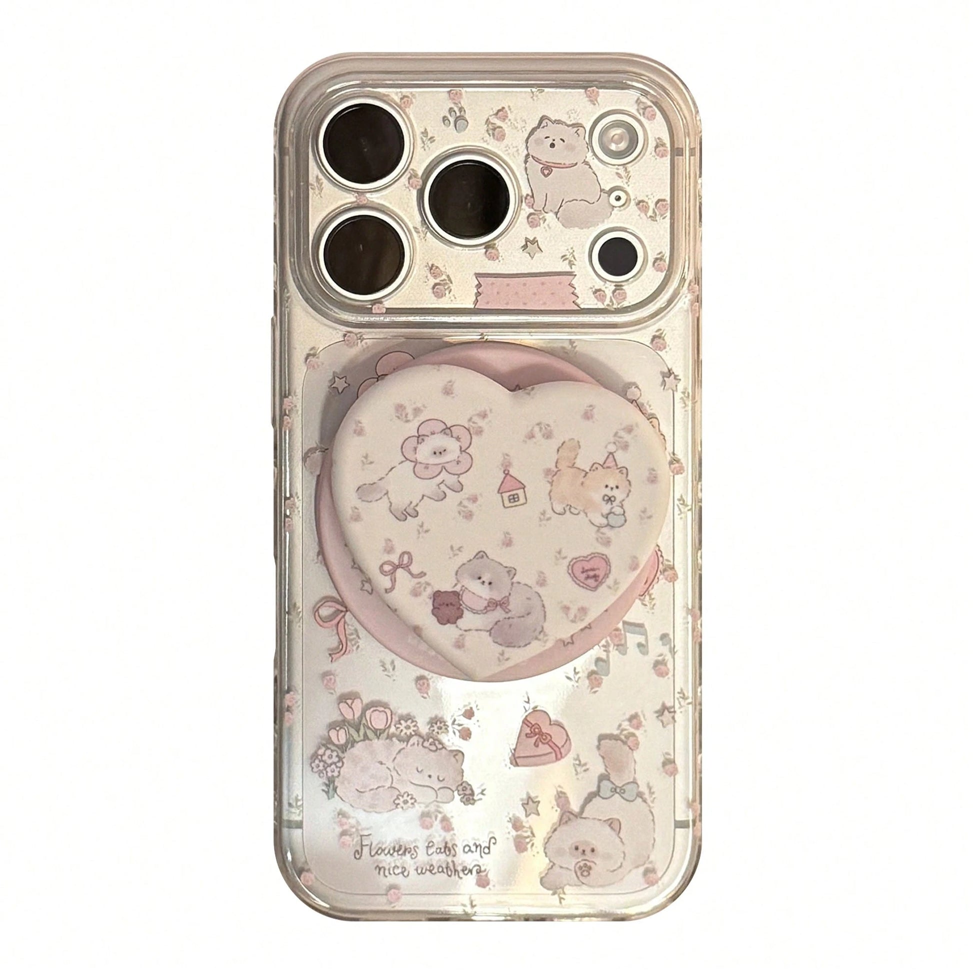GUCADI Transparent Magnetic Pink Flower Garden + Pink Flower Garden Magnetic Cat Phone Case, Suitable For IPhone 17, 17 Pro Max, 16, 15, 13, 11. Cute, Girly, Creative, Geometric, Cartoon Style, Fresh