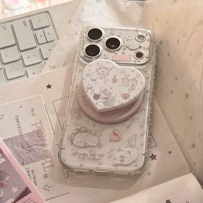GUCADI Transparent Magnetic Pink Flower Garden + Pink Flower Garden Magnetic Cat Phone Case, Suitable For IPhone 17, 17 Pro Max, 16, 15, 13, 11. Cute, Girly, Creative, Geometric, Cartoon Style, Fresh