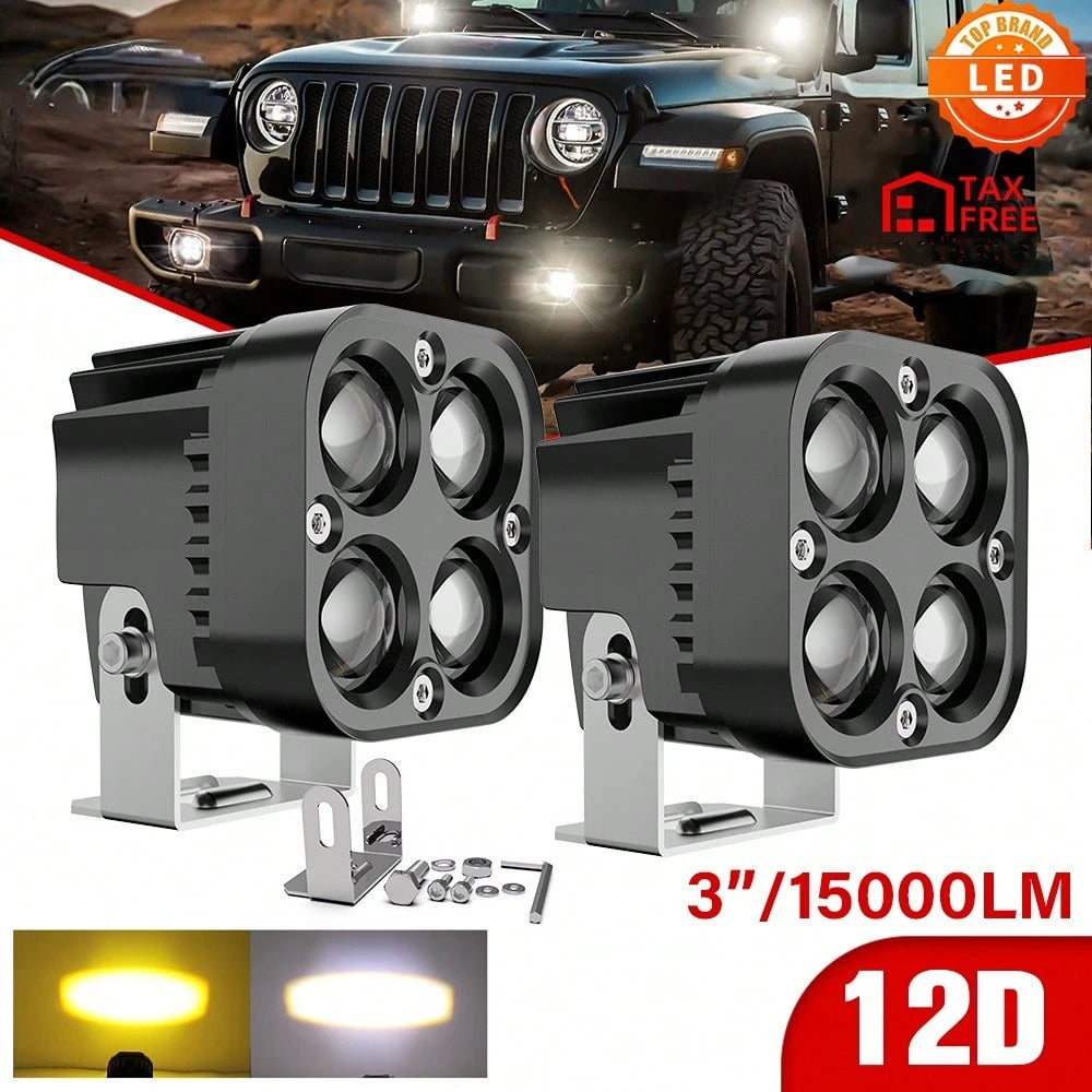 GZSGCP 3 Inch 40W Dual Color Amber + White LED Fog Lights, Suitable For Motorcycle, Truck, Car, Off-Road Driving Work Lights