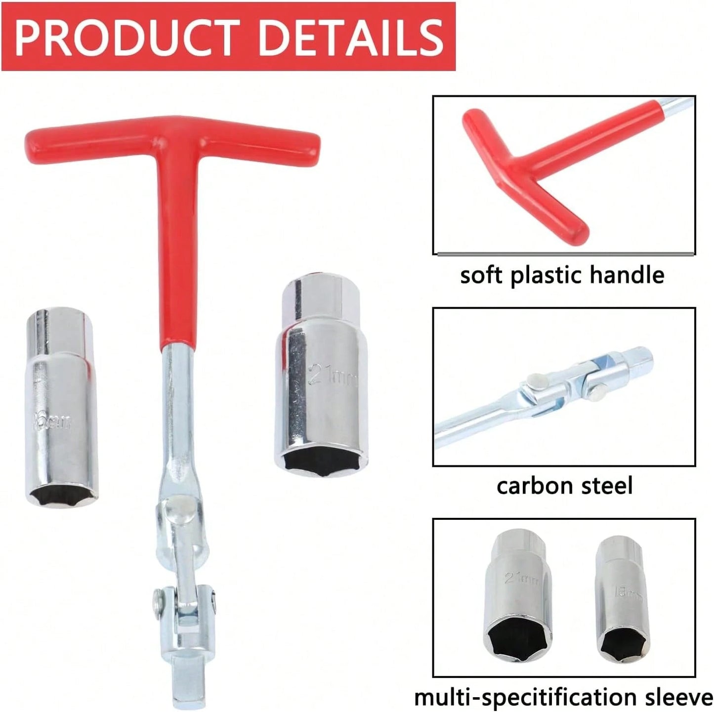 GZZTORES Spark Plug Socket Wrench T-Handle 5/8 Inch (16mm) And 13/16 Inch(21mm) Spark Plug Socket Wrench Remover Installer Tool For Motorcycles, Lawn Mowers And Small Motor Vehicles, Etc