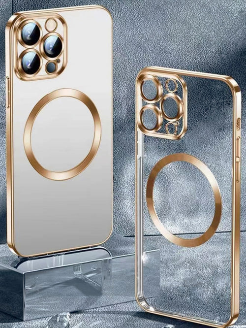 Hadaasi Magnetic Shockproof Gold Electroplated Magnetic Phone Case With Brushed Texture, Includes Lens Protector Film, Ultra-Thin Soft Case Compatible With IPhone 17e/17Pro/17ProMax/17Air/17/16Pro/16P