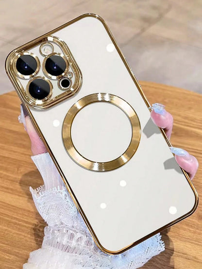 Hadaasi Magnetic Shockproof Gold Electroplated Magnetic Phone Case With Brushed Texture, Includes Lens Protector Film, Ultra-Thin Soft Case Compatible With IPhone 17e/17Pro/17ProMax/17Air/17/16Pro/16P