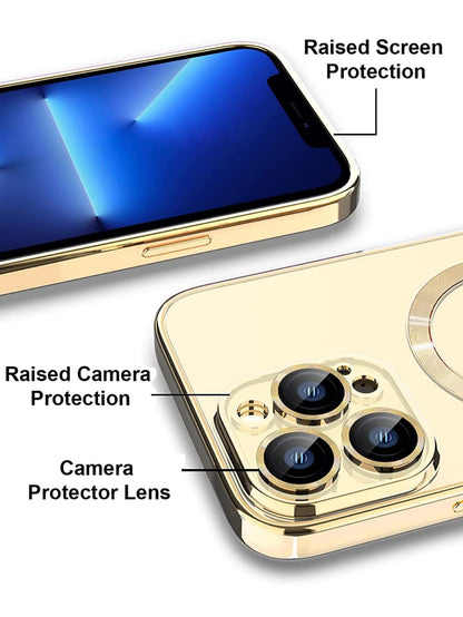 Hadaasi Magnetic Shockproof Gold Electroplated Magnetic Phone Case With Brushed Texture, Includes Lens Protector Film, Ultra-Thin Soft Case Compatible With IPhone 17e/17Pro/17ProMax/17Air/17/16Pro/16P
