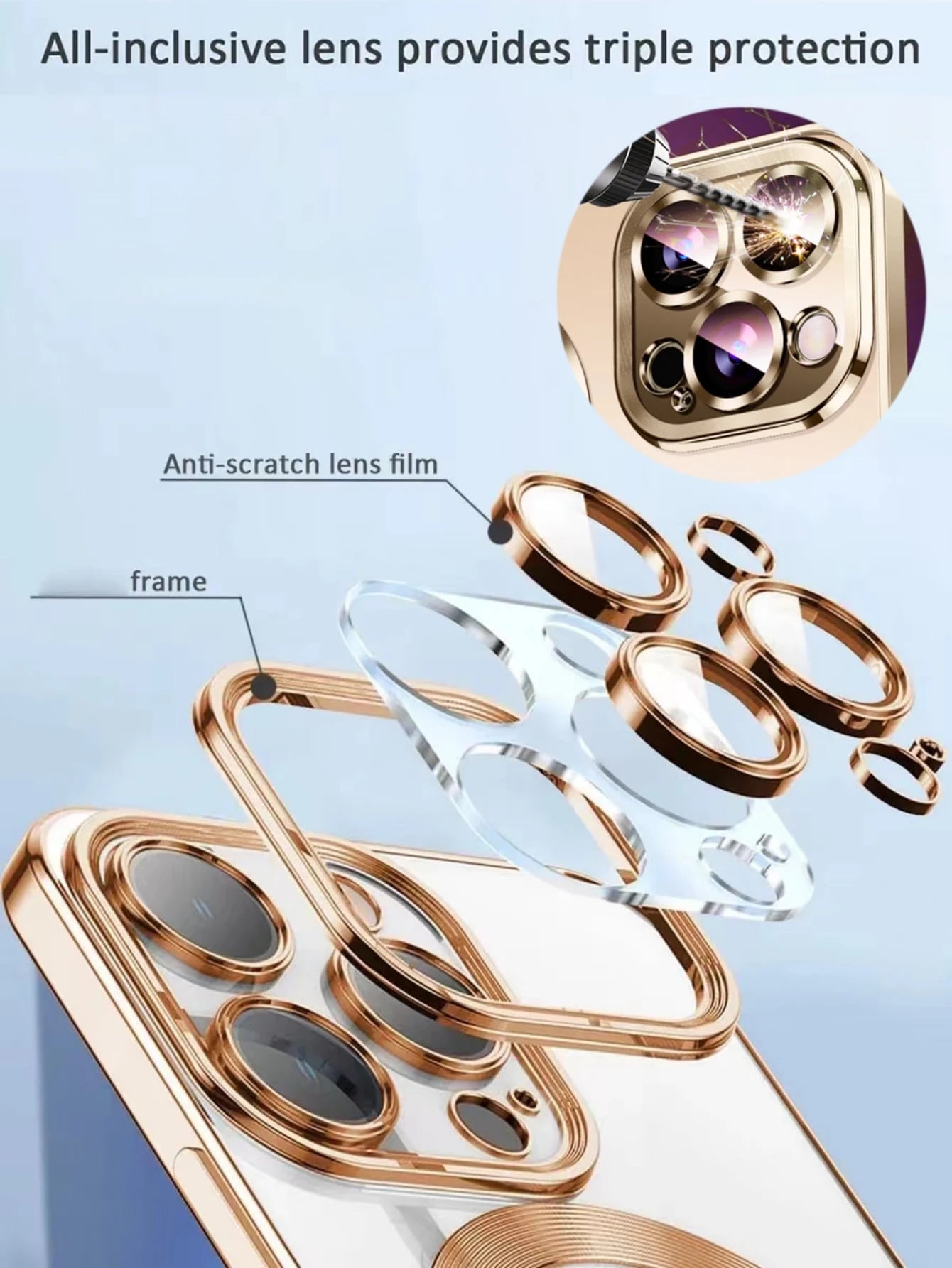 Hadaasi Magnetic Shockproof Gold Electroplated Magnetic Phone Case With Brushed Texture, Includes Lens Protector Film, Ultra-Thin Soft Case Compatible With IPhone 17e/17Pro/17ProMax/17Air/17/16Pro/16P