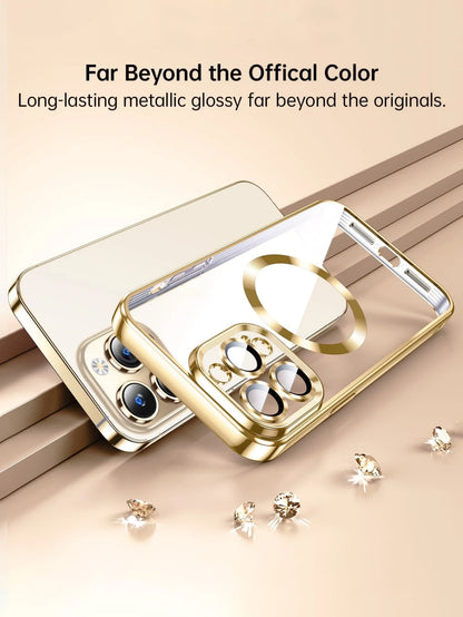Hadaasi Magnetic Shockproof Gold Electroplated Magnetic Phone Case With Brushed Texture, Includes Lens Protector Film, Ultra-Thin Soft Case Compatible With IPhone 17e/17Pro/17ProMax/17Air/17/16Pro/16P