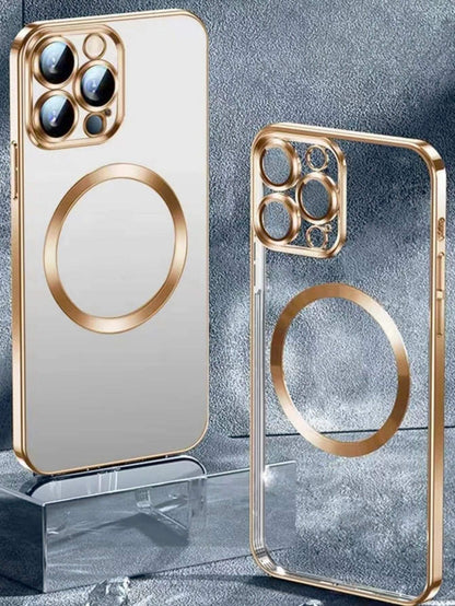 Hadaasi Magnetic Shockproof Gold Electroplated Magnetic Phone Case With Brushed Texture, Includes Lens Protector Film, Ultra-Thin Soft Case Compatible With IPhone 17e/17Pro/17ProMax/17Air/17/16Pro/16P