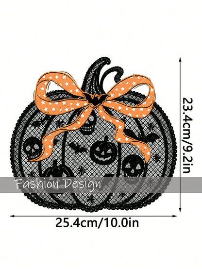 Halloween Black Faux Lace Pumpkin DIY Iron-On Transfer Patch, Clothing Decoration, Suitable For T-Shirts, Sweatshirts, Fabric Decoration, Pillowcases, Canvas Bags And Fabric Clothing Decoration, Handm