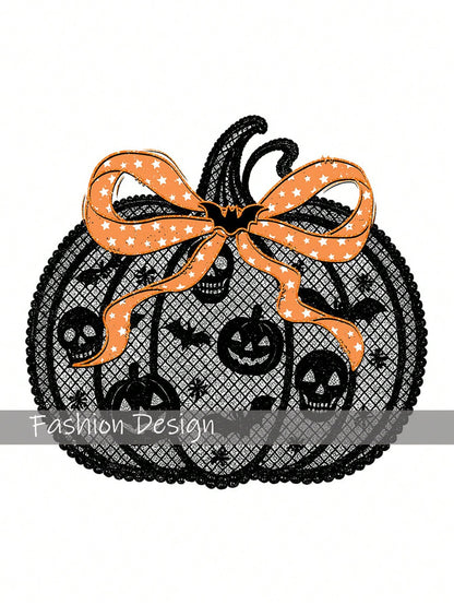 Halloween Black Faux Lace Pumpkin DIY Iron-On Transfer Patch, Clothing Decoration, Suitable For T-Shirts, Sweatshirts, Fabric Decoration, Pillowcases, Canvas Bags And Fabric Clothing Decoration, Handm