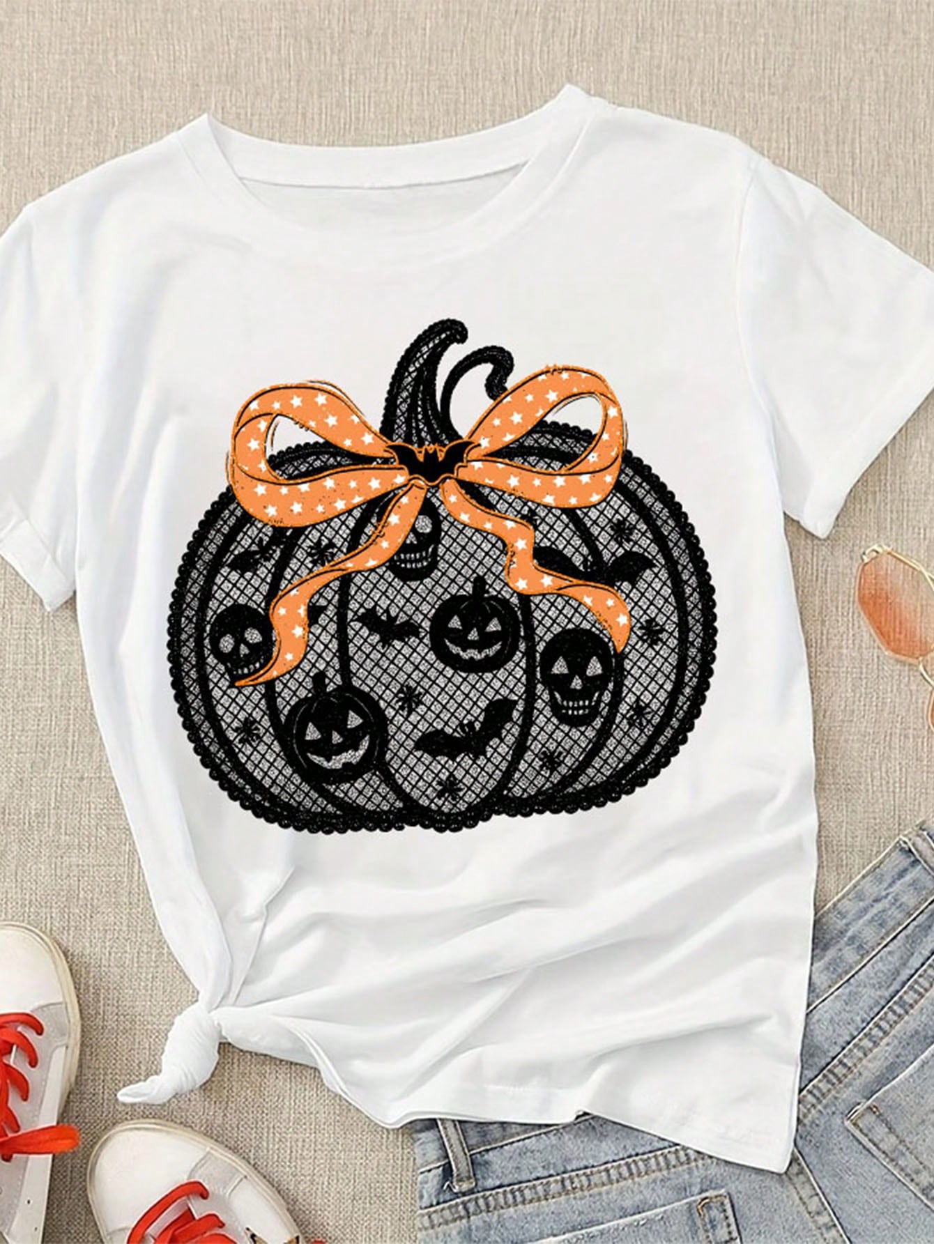 Halloween Black Faux Lace Pumpkin DIY Iron-On Transfer Patch, Clothing Decoration, Suitable For T-Shirts, Sweatshirts, Fabric Decoration, Pillowcases, Canvas Bags And Fabric Clothing Decoration, Handm