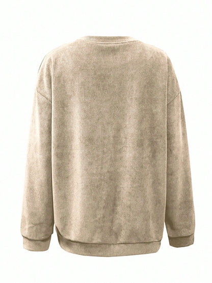 Halloween Ghost & Pumpkin Print Casual Crew Neck Fleece Long Sleeve Sweatshirt For Women, A Great Gift For Friends, Autumn/Winter