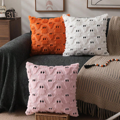 Halloween Pillowcase Cute Ghost Throw Pillow Cover 18x18 Inch 2pcs Set Soft Plush Faux Fur Autumn Decor Sofa Bed Porch Living Room Cushion Cover