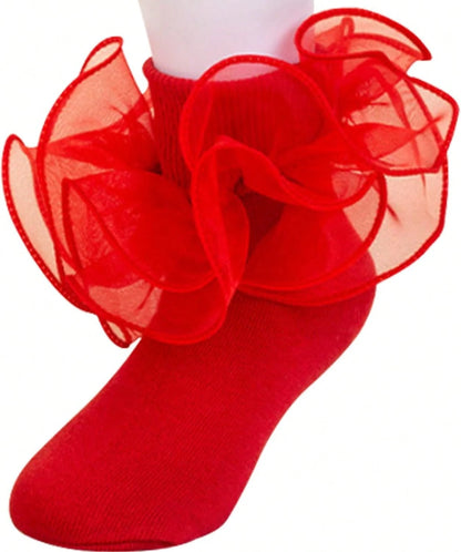 Halloween Women Big Ruffle Socks Double Lace Turn Cuff,Breathable Cotton Frilly Cute Dress Sock Girls Women,K407