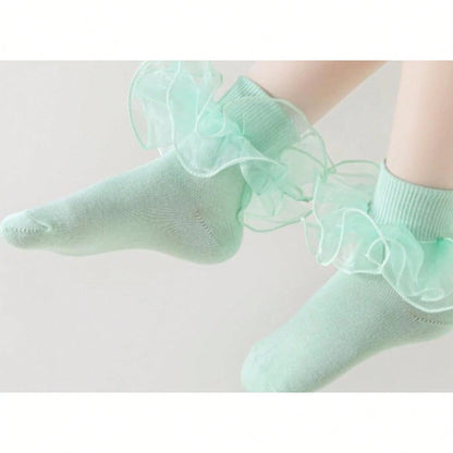Halloween Women Big Ruffle Socks Double Lace Turn Cuff,Breathable Cotton Frilly Cute Dress Sock Girls Women,K407