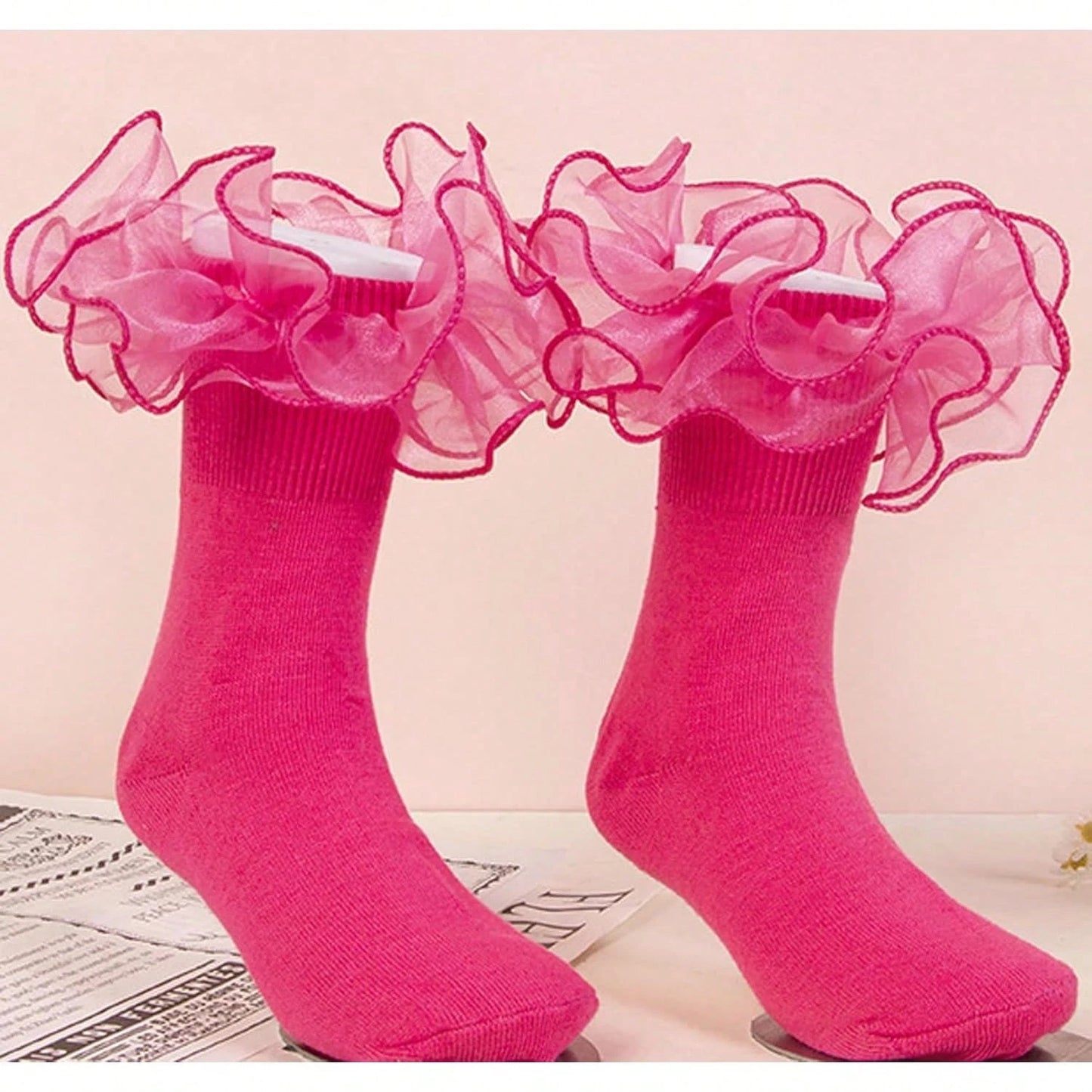 Halloween Women Big Ruffle Socks Double Lace Turn Cuff,Breathable Cotton Frilly Cute Dress Sock Girls Women,K407