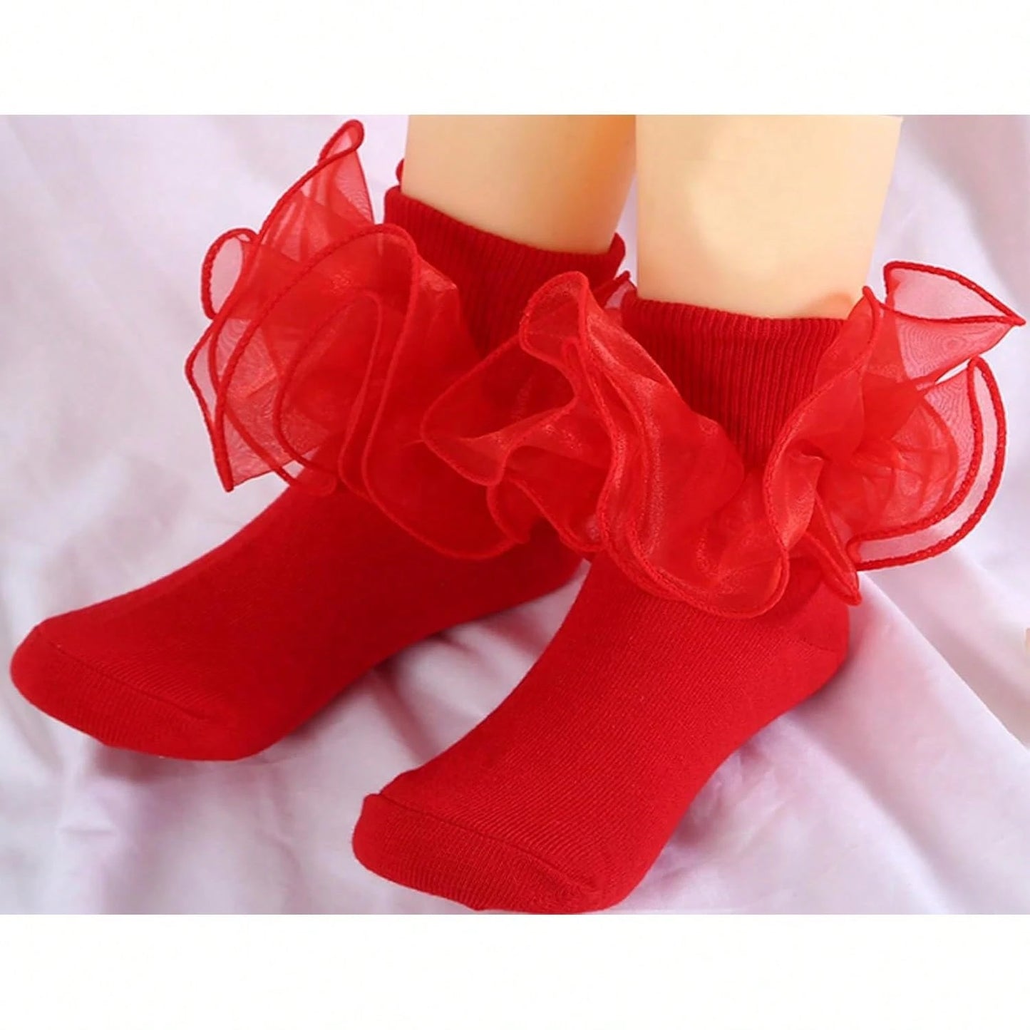 Halloween Women Big Ruffle Socks Double Lace Turn Cuff,Breathable Cotton Frilly Cute Dress Sock Girls Women,K407