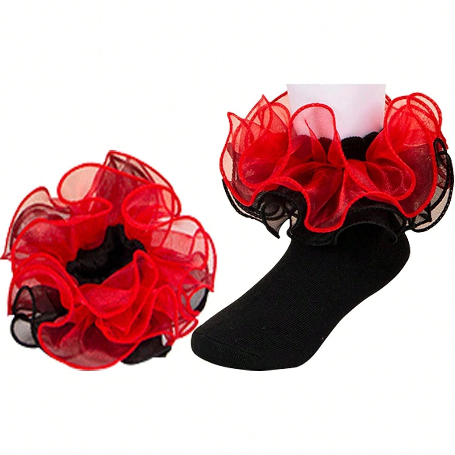 Halloween Women Big Ruffle Socks Double Lace Turn Cuff,Breathable Cotton Frilly Cute Dress Sock Girls Women,K407