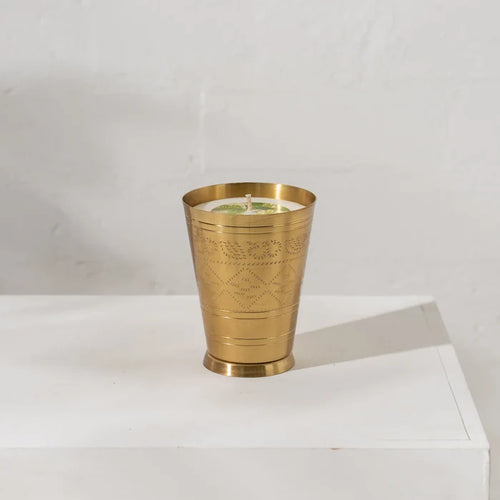Hand Poured Soy Candle in Brass Lassi Cup - Coconut & Lime