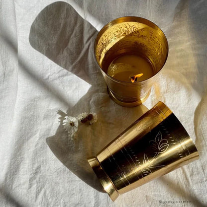 Hand Poured Soy Candle in Brass Lassi Cup - Coconut & Lime
