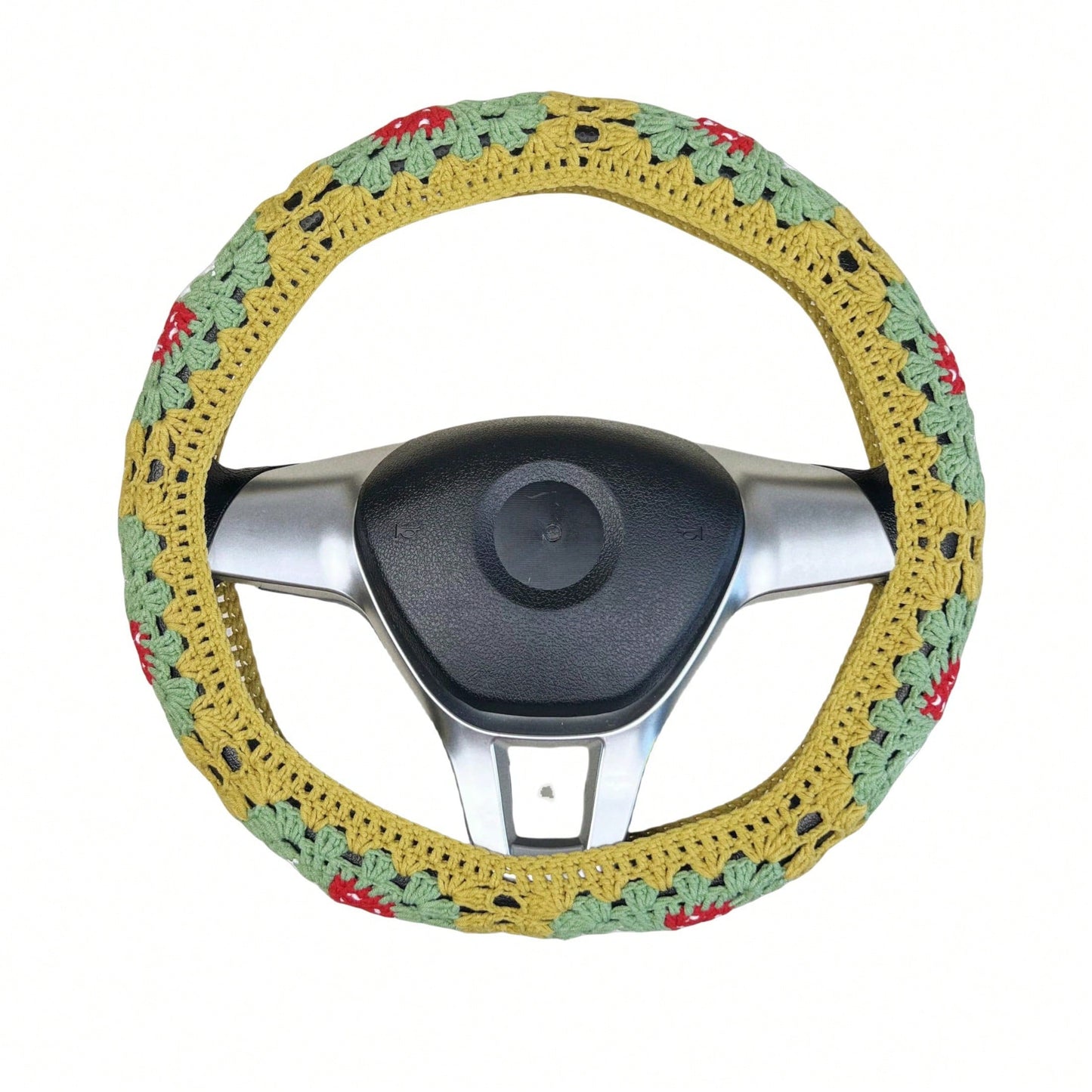 Handmade Crochet Mushroom Granny Square Car Steering Wheel Covers Universal 14-15 Inch For Women And Men