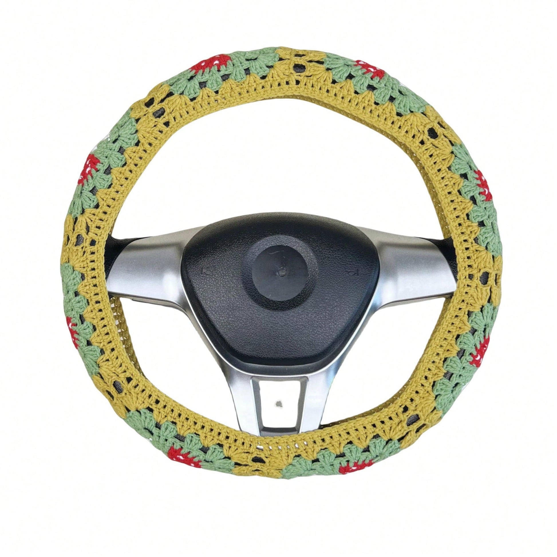 Handmade Crochet Mushroom Granny Square Car Steering Wheel Covers Universal 14-15 Inch For Women And Men