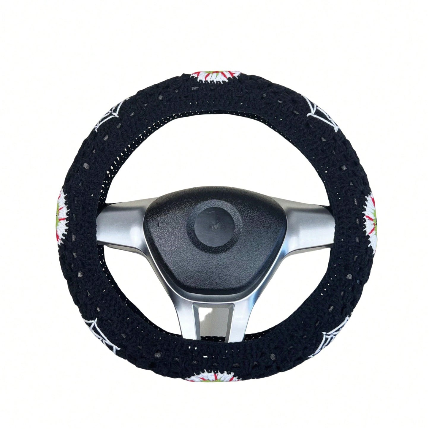 Handmade Crochet Spider Web And Eye Granny Square Car Steering Wheel Covers Universal 14-15 Inch For Women And Men