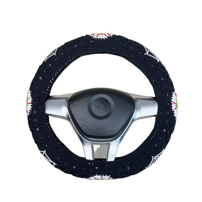 Handmade Crochet Spider Web And Eye Granny Square Car Steering Wheel Covers Universal 14-15 Inch For Women And Men