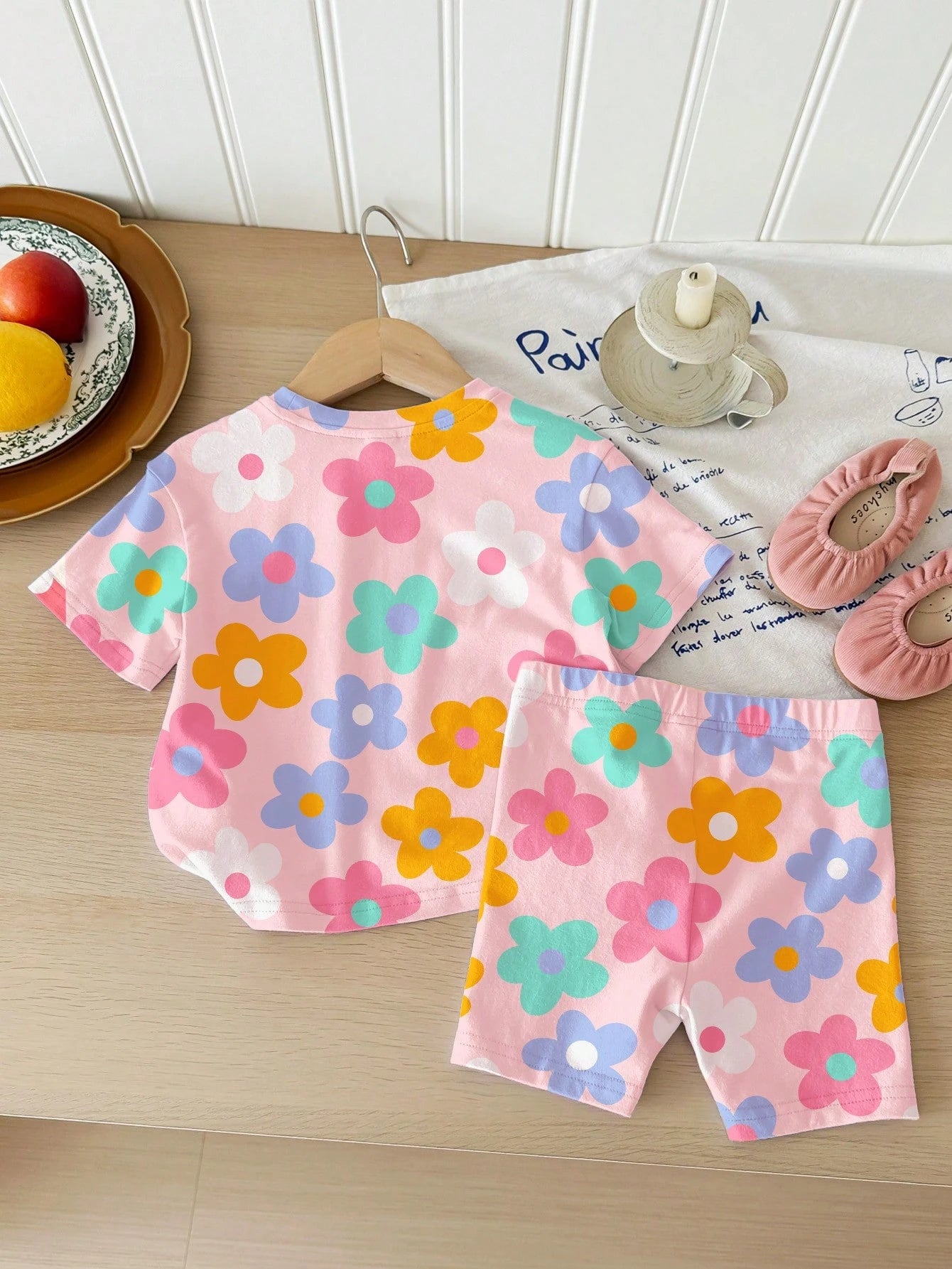 Happikins Bohemian Ditsy Floral,Baby Girl Casual Minimalist Round Neck Loose Short Sleeve T-Shirt And Snug Fit Shorts Set,Suitable For Spring Summer