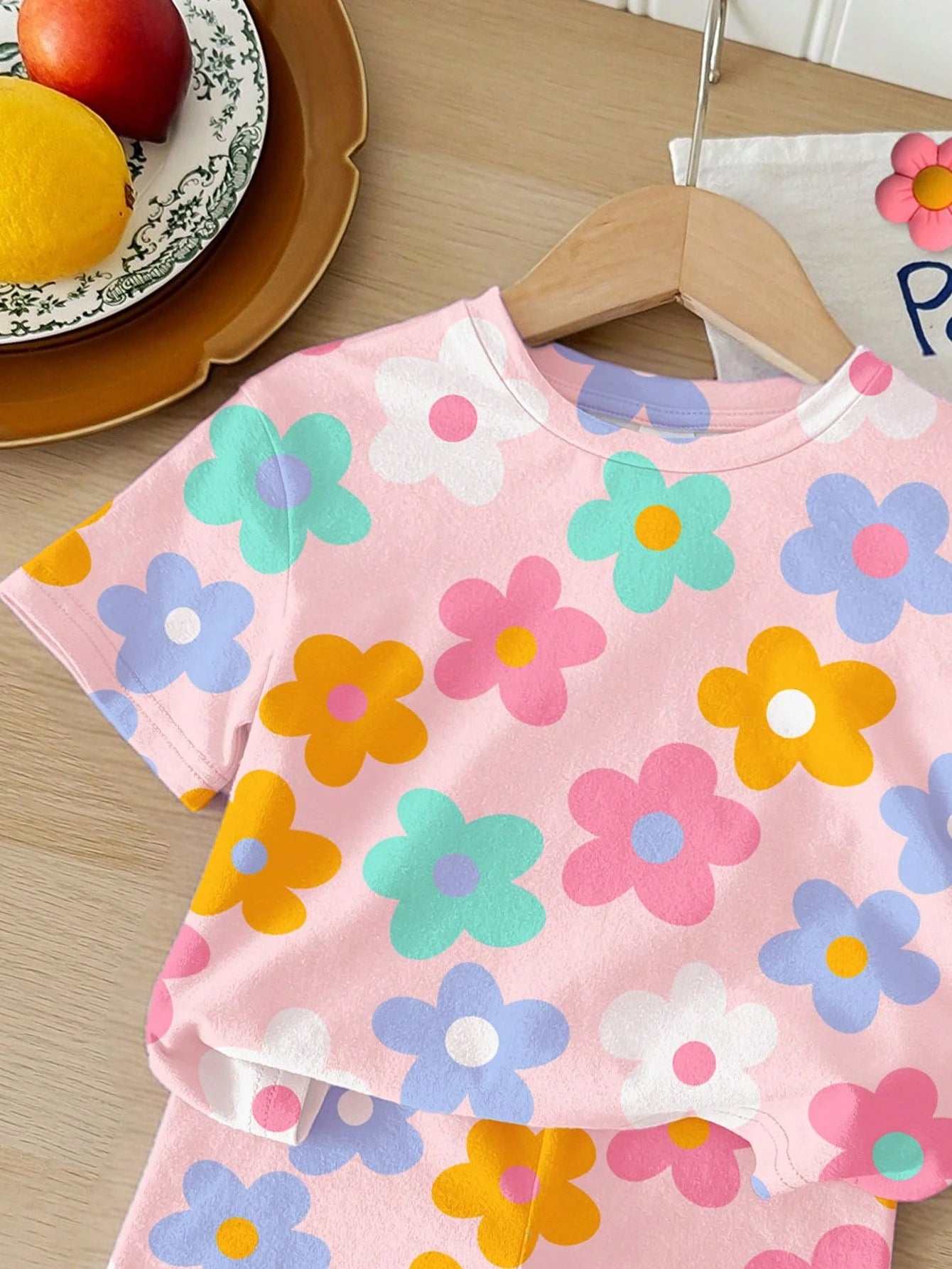 Happikins Bohemian Ditsy Floral,Baby Girl Casual Minimalist Round Neck Loose Short Sleeve T-Shirt And Snug Fit Shorts Set,Suitable For Spring Summer