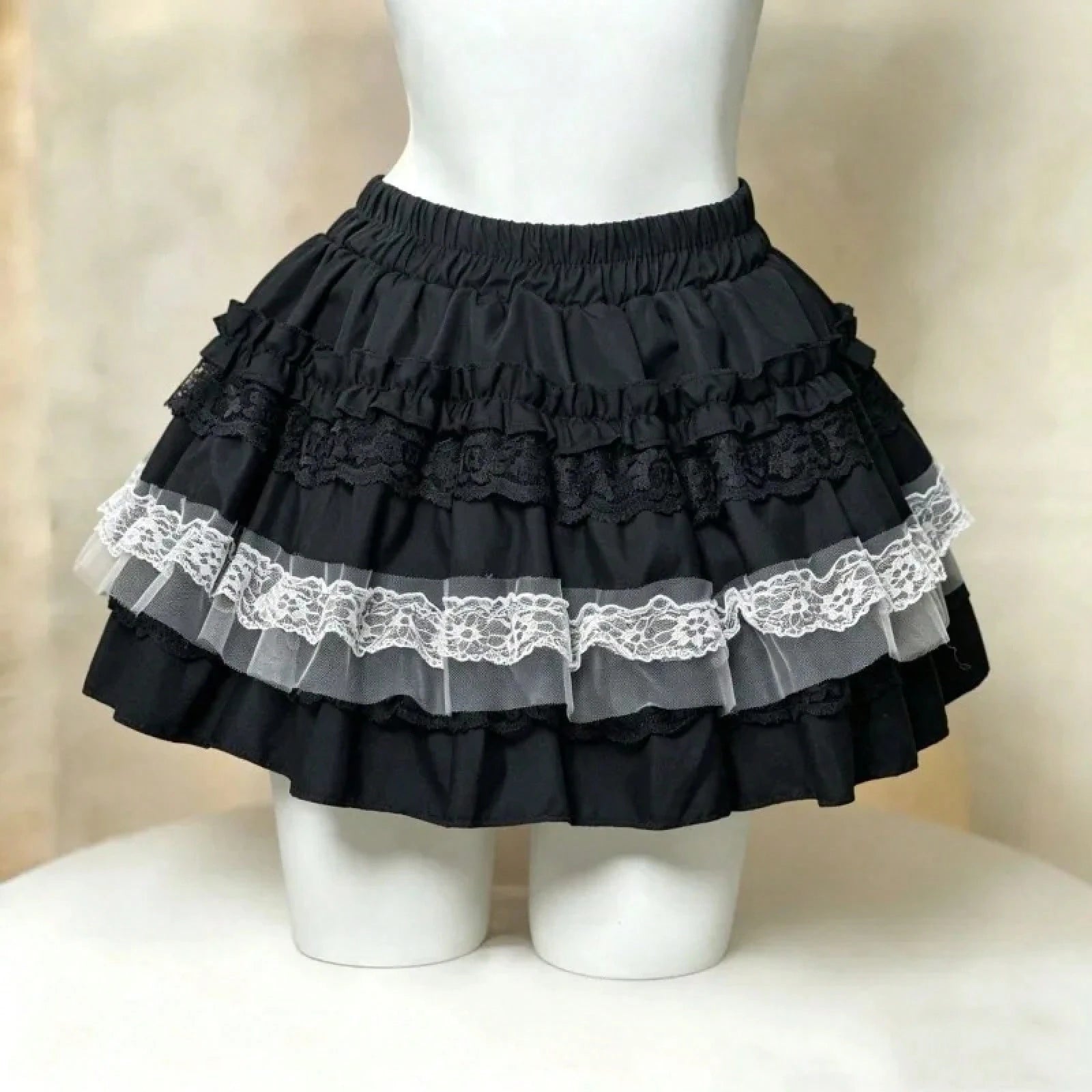 Harajuku Kawaii Lolita Cake Skirt Women Sweet Lace Patchwork Fluffy Mini Y2K High Waist Princess Streetwear Fashion Aesthetic Party Cute Ruffled Tutu Dresses