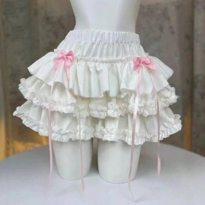 Harajuku Kawaii Lolita Cake Skirt Women Sweet Lace Patchwork Fluffy Mini Y2K High Waist Princess Streetwear Fashion Aesthetic Party Cute Ruffled Tutu Dresses