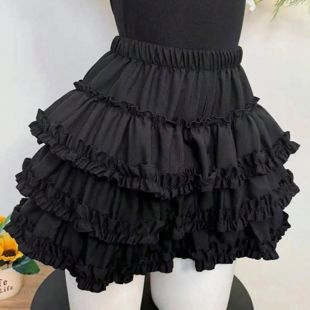 Harajuku Kawaii Lolita Cake Skirt Women Sweet Lace Patchwork Fluffy Mini Y2K High Waist Princess Streetwear Fashion Aesthetic Party Cute Ruffled Tutu Dresses