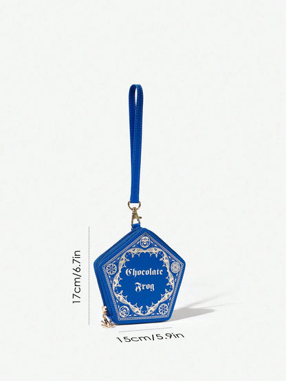 HARRY POTTER X 1 Pc Gold Frog Shaped Coin Purse With Chocolate Frog Gold Print And Zipper Opening,Gifts,Valentine's Day, Back To School, Bag Charm