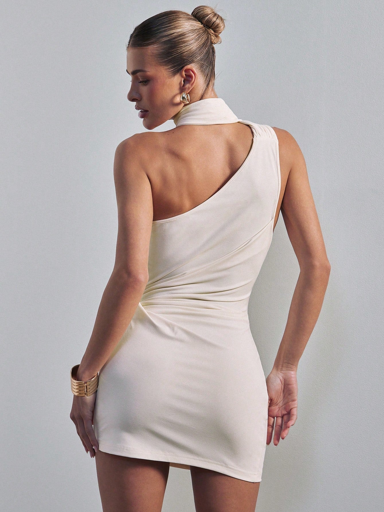 Hauture Women's One Shoulder Draped Casual Stretch Knit Dress Office Wear