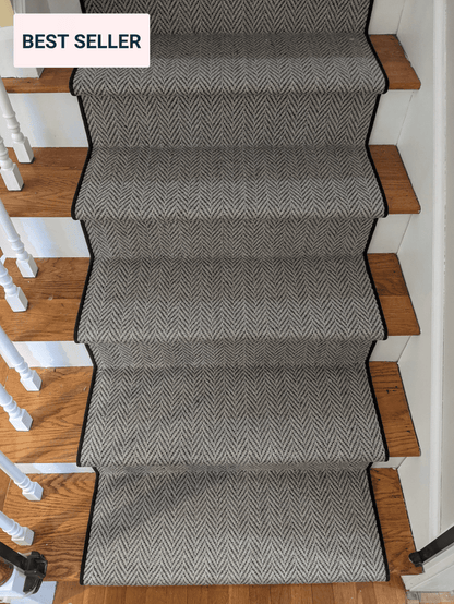 RugDepot Stair Runner Heatherly Gabardine Black Wool Herringbone Stair Runner in 54 Unique Sizes