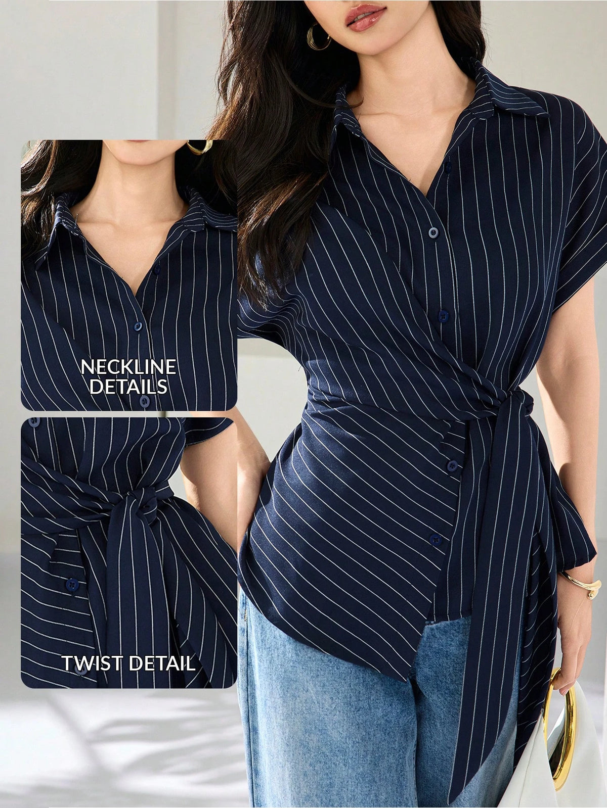 Heiryn Women's Summer Elegant Commuter Office Burgundy Front Button Cinched Cinched Waist Shirt Teachers' Day