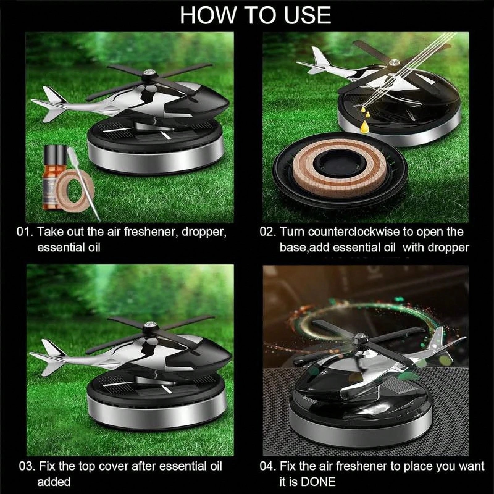 Helicopter Shaped Car Air Fresheners, Solar Helicopter Car Aromatherapy, Rotating Solar Powered Car Freshener For Car Decor, Car Interior Dashboard Decoration, Car Interior Decor, Universal Car Interi