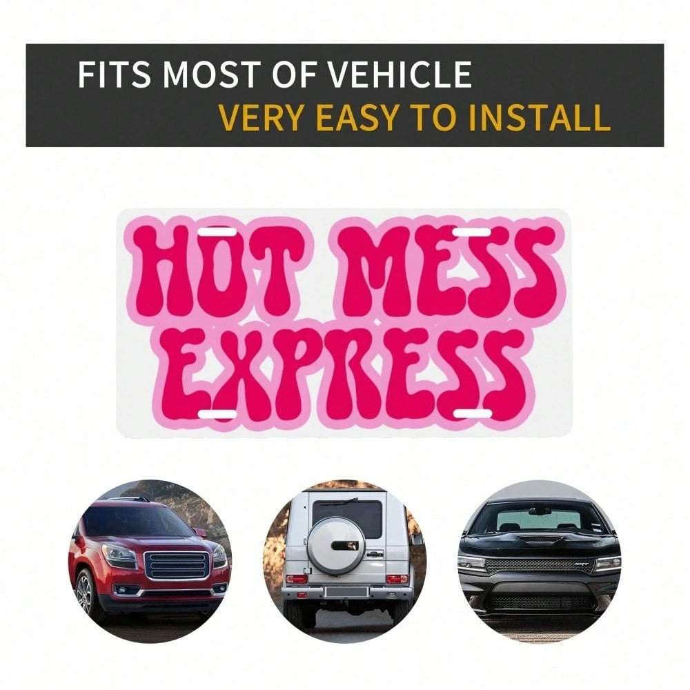 Hello Young Mess Express Novelty License Plate 6x12 Inch, Funny Aluminum Metal Car Tag With Bold Humorous Text, Decorative Front Vanity Plate With 4 Holes For Truck SUV, Hilarious Gift For Men Women A