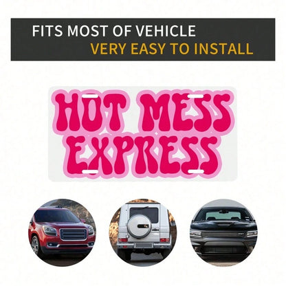 Hello Young Mess Express Novelty License Plate 6x12 Inch, Funny Aluminum Metal Car Tag With Bold Humorous Text, Decorative Front Vanity Plate With 4 Holes For Truck SUV, Hilarious Gift For Men Women A