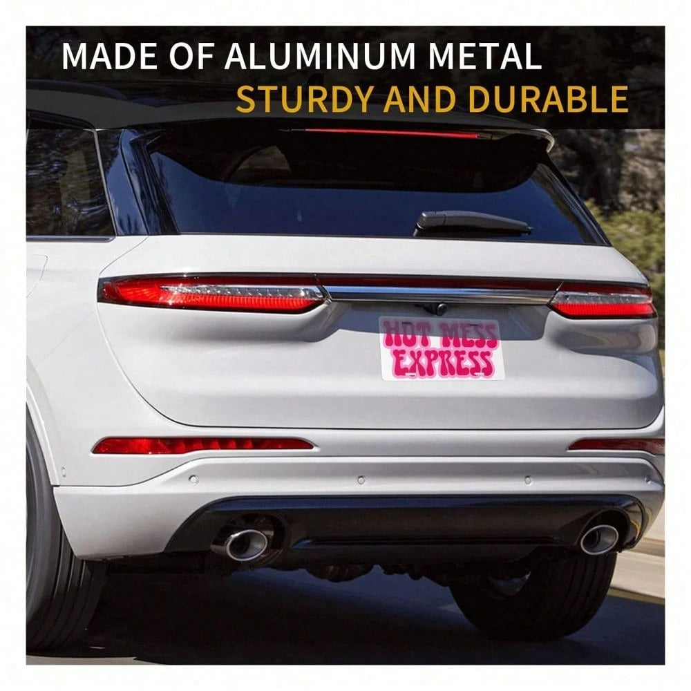 Hello Young Mess Express Novelty License Plate 6x12 Inch, Funny Aluminum Metal Car Tag With Bold Humorous Text, Decorative Front Vanity Plate With 4 Holes For Truck SUV, Hilarious Gift For Men Women A