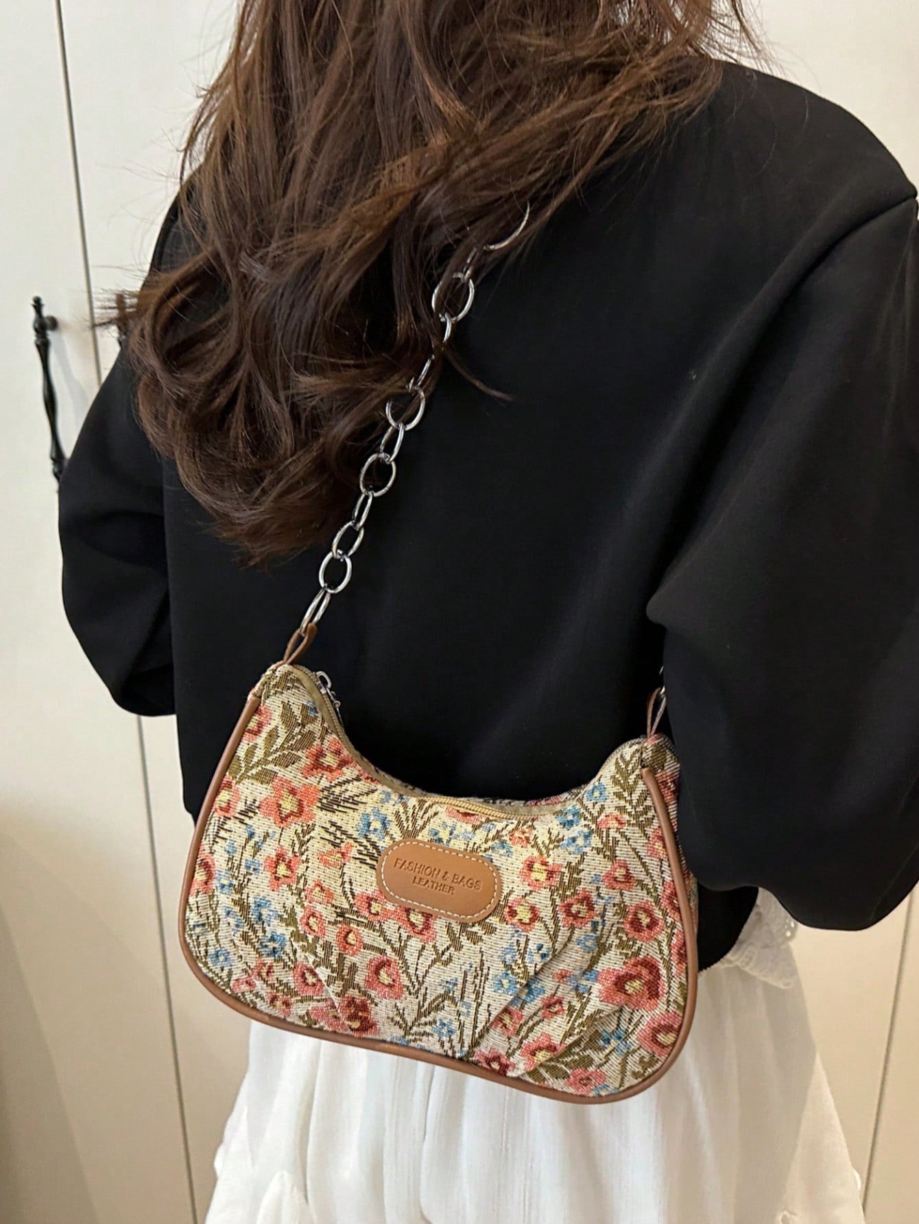 Hevel,Fashionable Versatile Solid Color New Floral Print Shoulder Bag, Casual Minimalist Baguette Small Square Bag For Women,Beach Bag,Bags For Woman