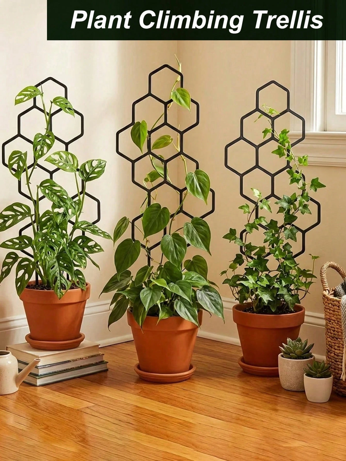High-Strength Plant Climbing Trellis, Square Hollow Pattern, Vertical Support For Potted Vines And Flowers, Space-Saving Indoor/Outdoor Gardening Support