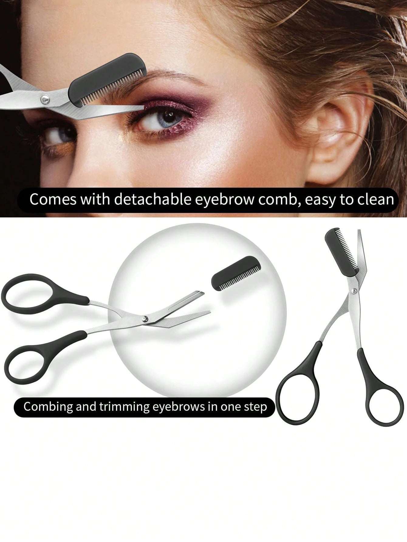 HJP MOKXIC 7-Piece Eye Makeup Tool Kit, Multifunctional 7-In-1 Eye Beauty Tools Set Including 2 Eyebrow Razors, 1 Scissors, 1 Eyebrow Comb, 1 Double-Sided Eyebrow Brush, 1 Eyelash Comb, 1 Tweezers, Pr