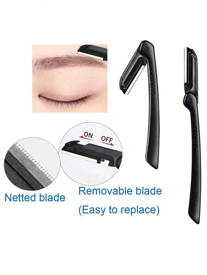 HJP MOKXIC 7-Piece Eye Makeup Tool Kit, Multifunctional 7-In-1 Eye Beauty Tools Set Including 2 Eyebrow Razors, 1 Scissors, 1 Eyebrow Comb, 1 Double-Sided Eyebrow Brush, 1 Eyelash Comb, 1 Tweezers, Pr