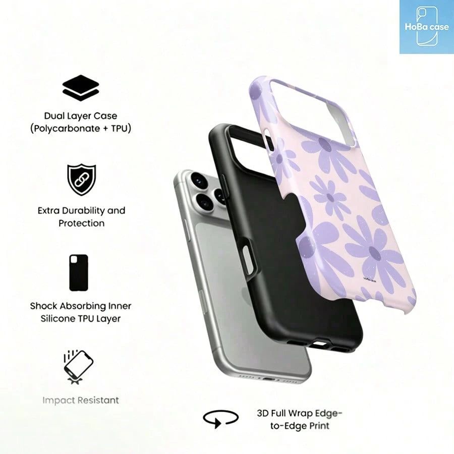 HoBa case 1pc 2D Flat Pattern 2-In-1 Soft Film Full Coverage Hard Phone Case, Compatible With Galaxy A23/A24/A25/A32/33/S25, Compatible With Apple 7/8/11/12/13/14/14Plus/15/15Plus/16/16Plus/7/8Plus/17
