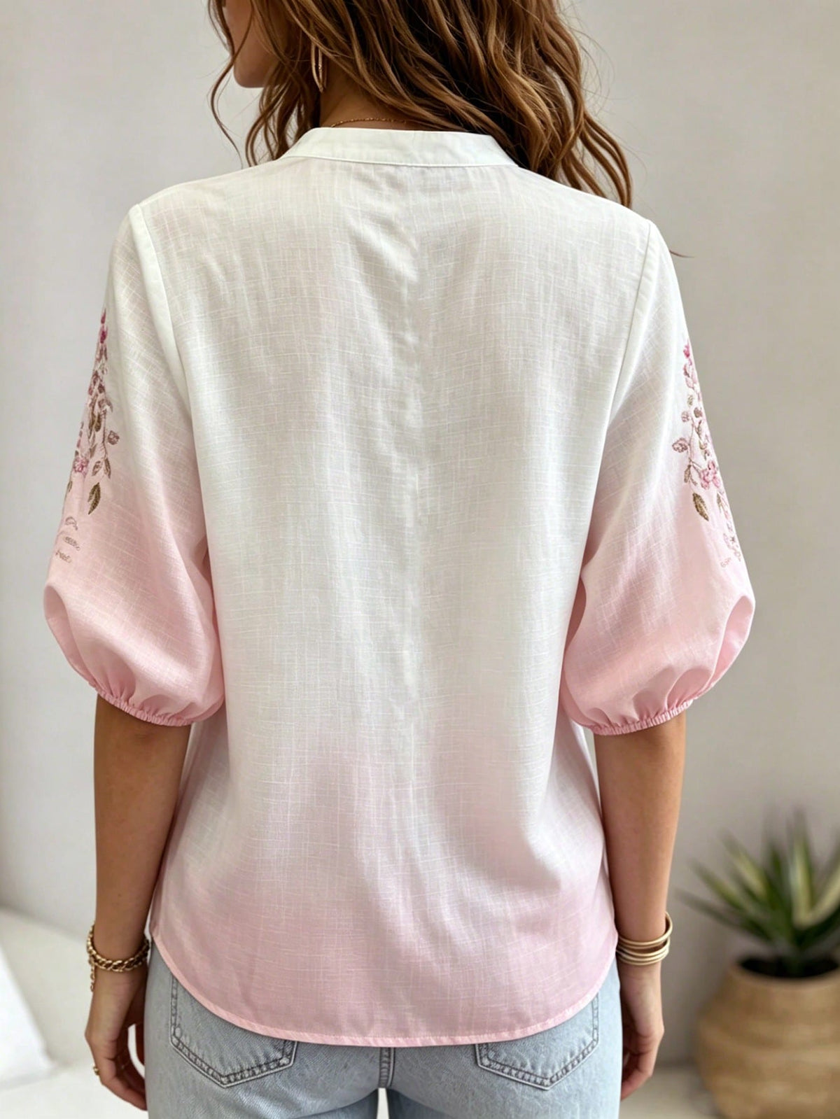 Holidaya Summer European And American New Style Elegant Literary Vintage Short Sleeve Blouse For Women, Linen 3D Digital Print Casual Top For Women
