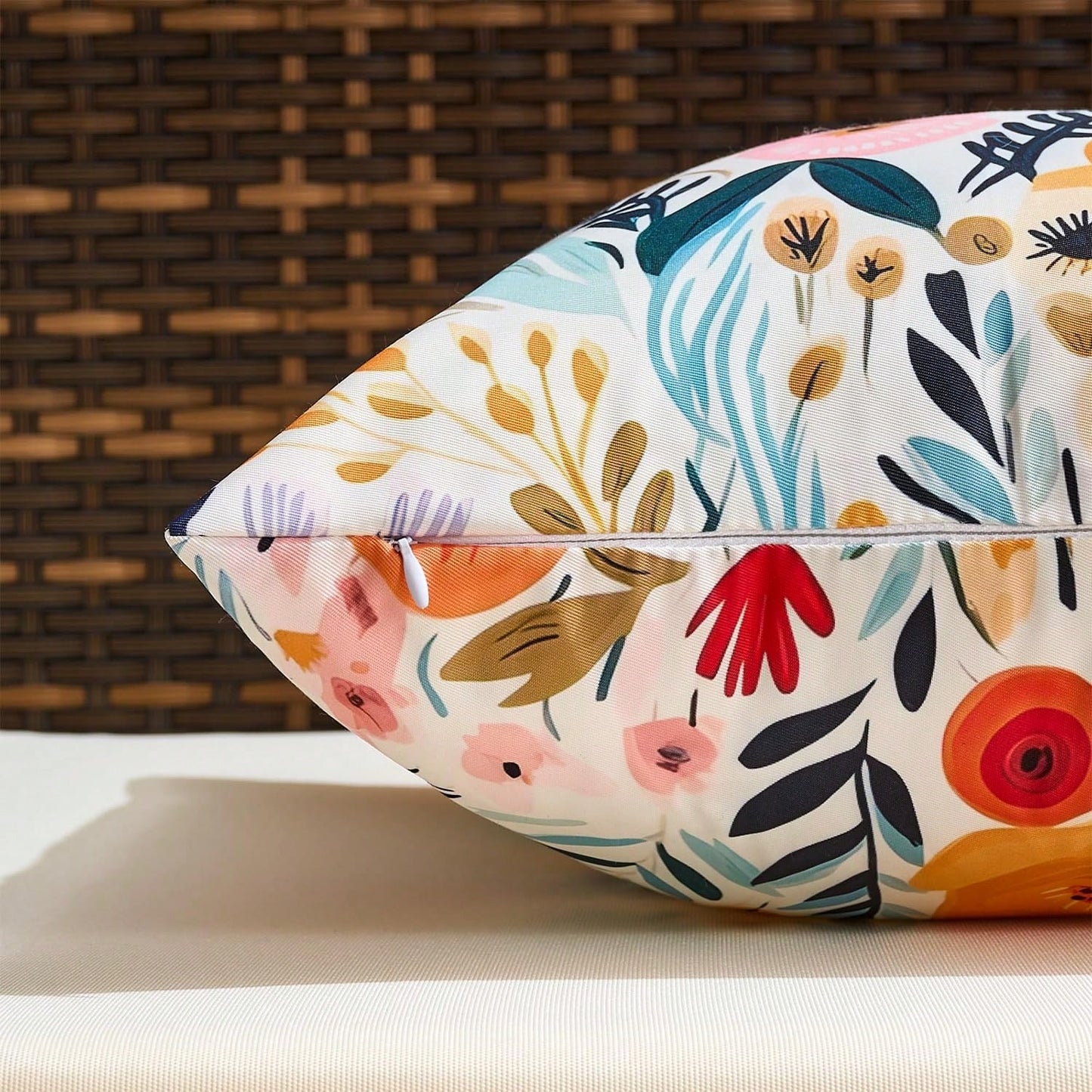HOMPOOLL 2Pcs Outdoor Waterproof Throw Pillow Covers Floral Printed Blue Pink Orange Red Flower Pillowcase Farmhouse Outdoor Pillow Covers Square 18x18 Inch For Sofa Garden Patio Funiture Bench