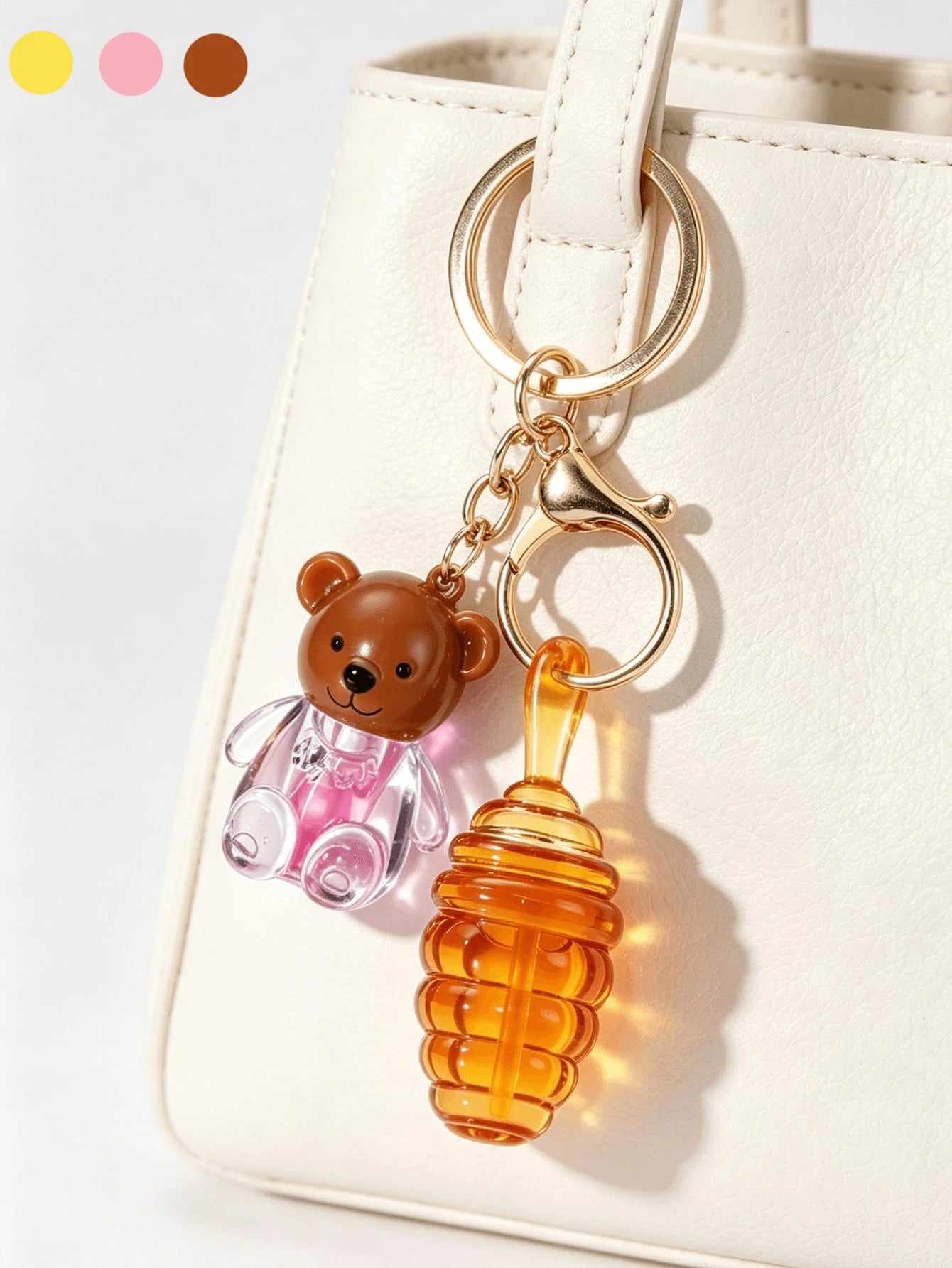 Honey Bear 2-In-1 Keychain Lip Gloss Empty Bottle, Mini Portable DIY Lip Gloss Refill Tube, 2ml+5ml, Travel Makeup Refill Container, Commute Light Makeup Homemade Lip Gloss Empty Tube, Creative Girl B