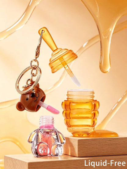 Honey Bear 2-In-1 Keychain Lip Gloss Empty Bottle, Mini Portable DIY Lip Gloss Refill Tube, 2ml+5ml, Travel Makeup Refill Container, Commute Light Makeup Homemade Lip Gloss Empty Tube, Creative Girl B