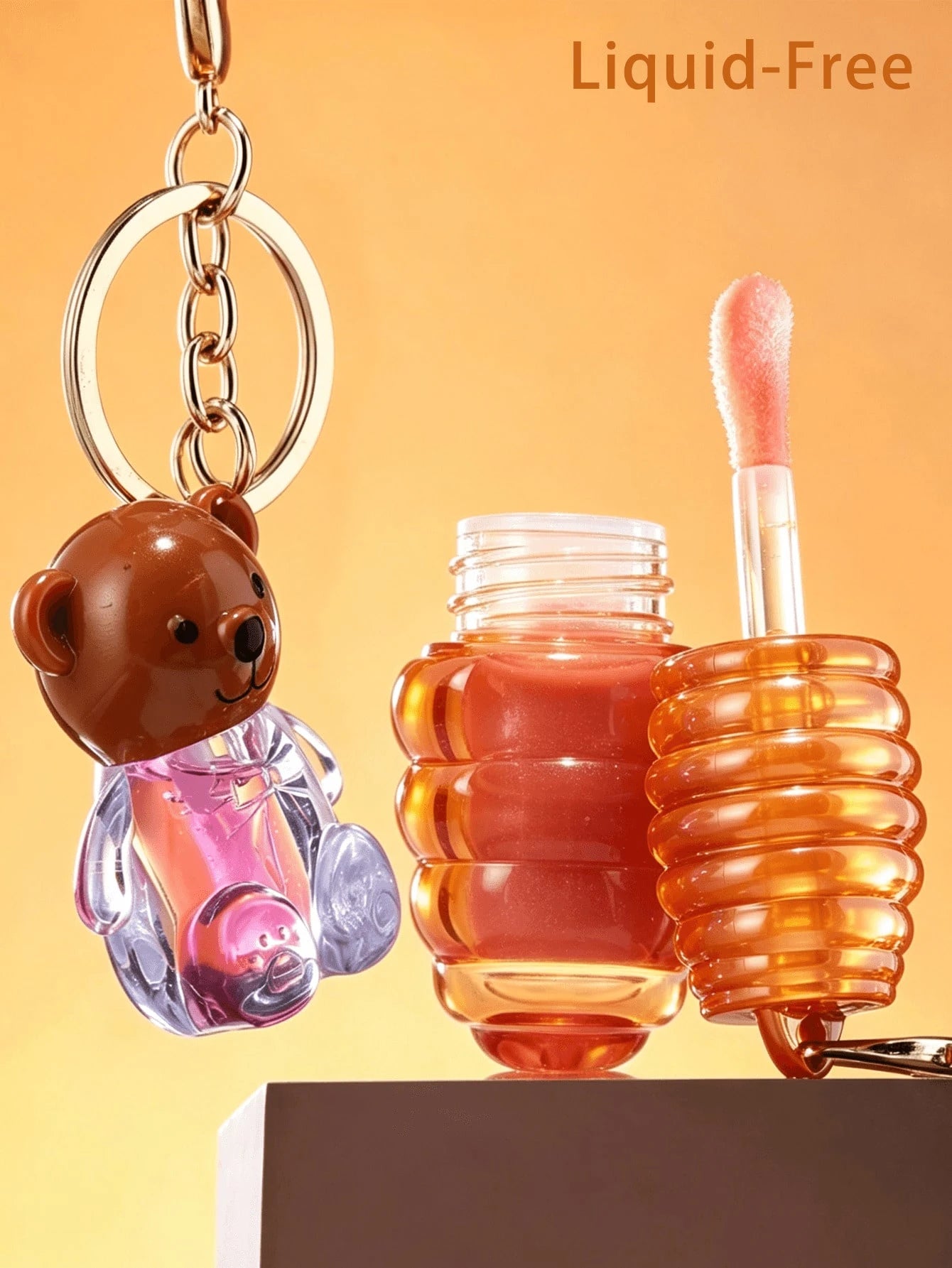 Honey Bear 2-In-1 Keychain Lip Gloss Empty Bottle, Mini Portable DIY Lip Gloss Refill Tube, 2ml+5ml, Travel Makeup Refill Container, Commute Light Makeup Homemade Lip Gloss Empty Tube, Creative Girl B